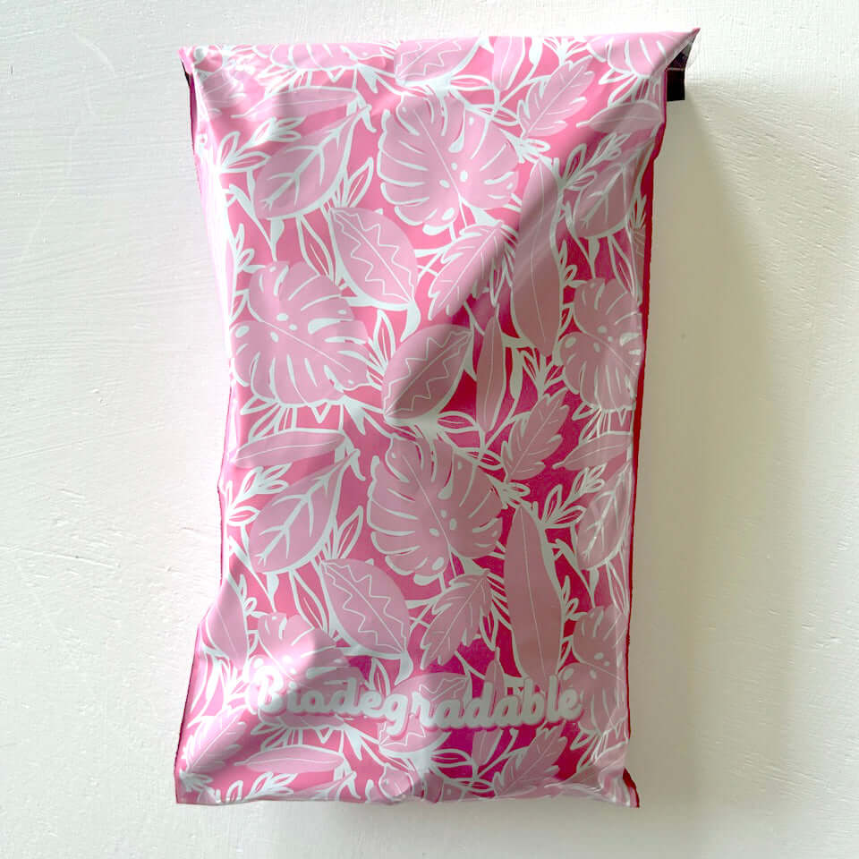 6x9 Pink Tropical Leaves Biodegradable Poly Mailers